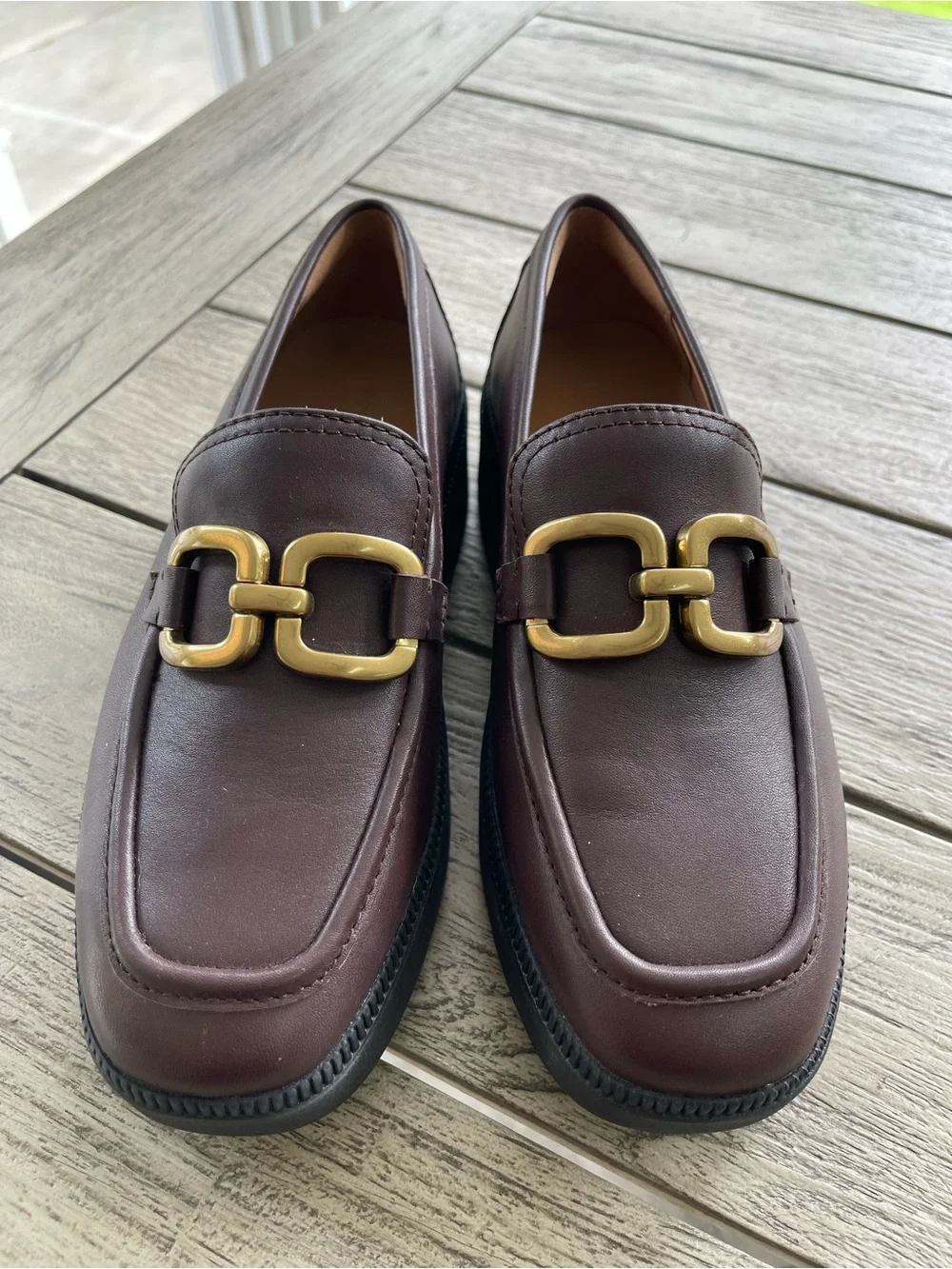 FitFlop F Luna Square Chain Brown Leather Loafer Womens Size 8.5